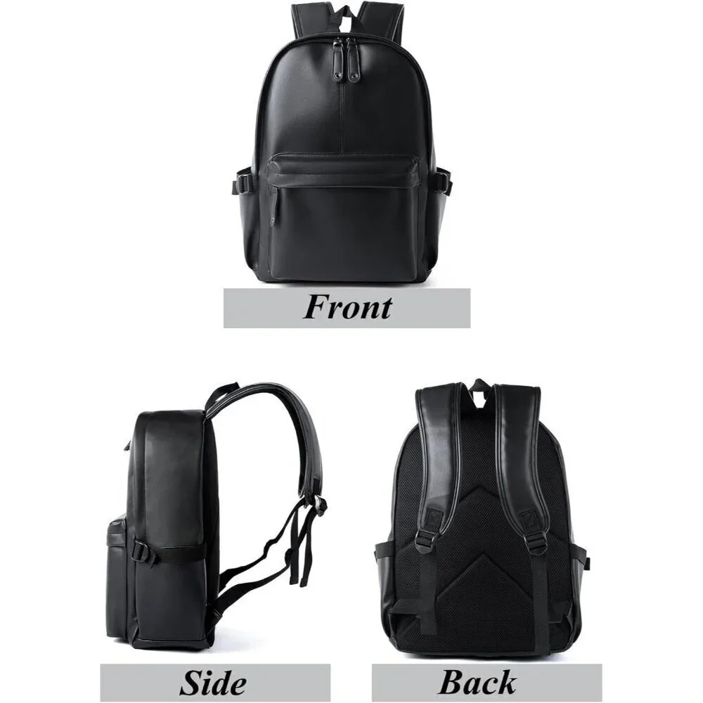 ✨Men Black Pu Leather Laptop Classic Purse Airplane Travel Backpack Business Bag